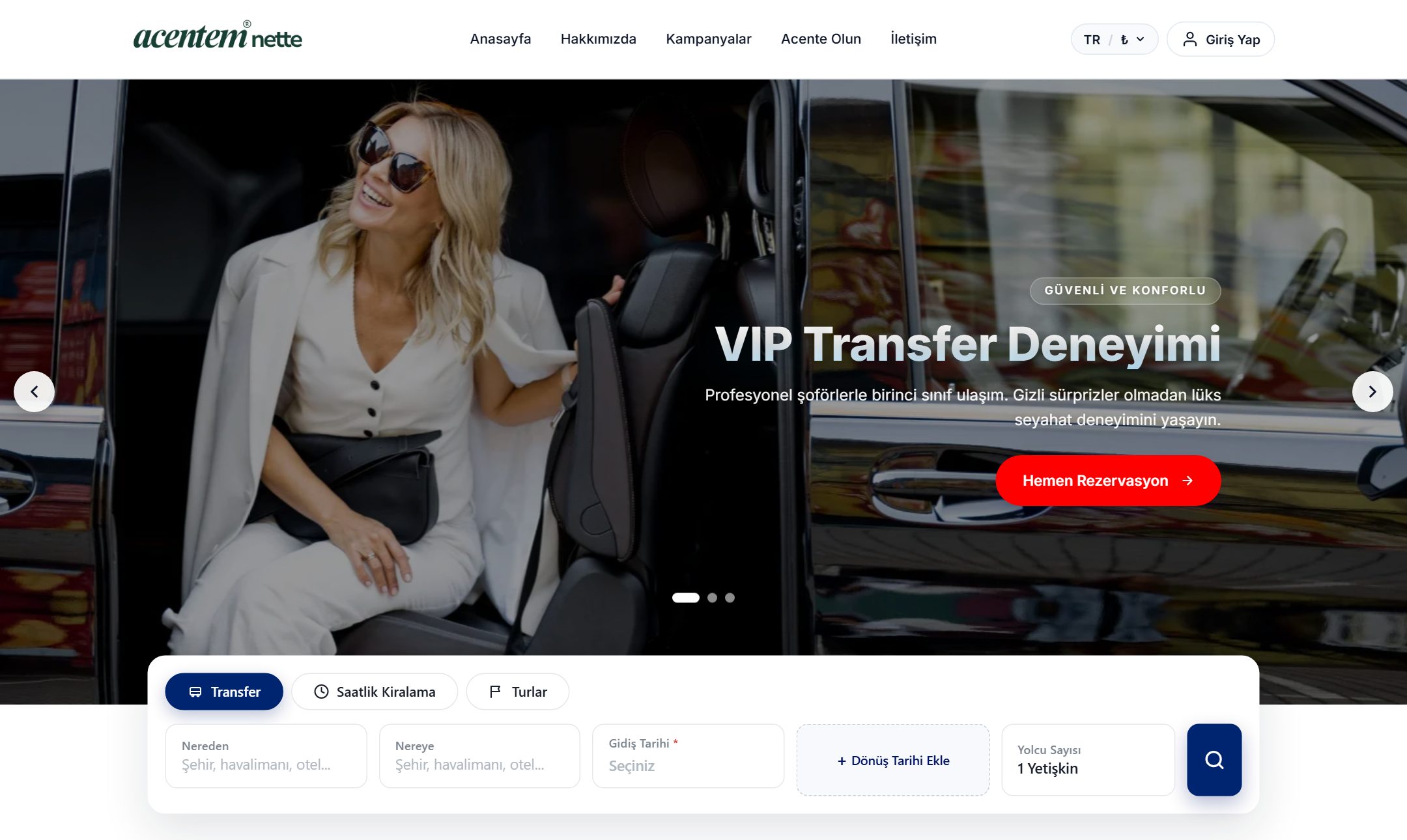 TransferRunner canlı demo — transfer rezervasyon ekranı